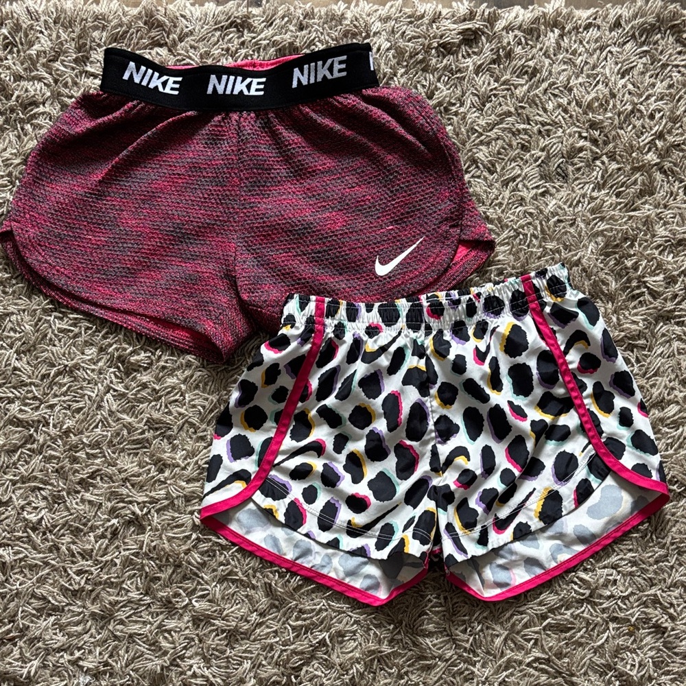 Nike Red and Leopard Print Shorts Duo
